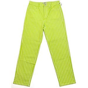 Victor Glemaud Jeans Women's Lime Green Striped High Rise Straight Leg Pants